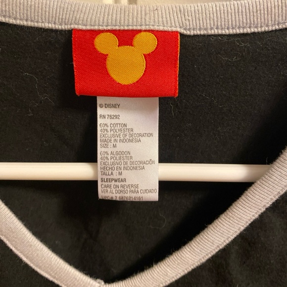 Disney M Top Sleep Wear Pajama Top Black Mickey Minnie Mouse Kiss Ringer T Shirt - Picture 3 of 6